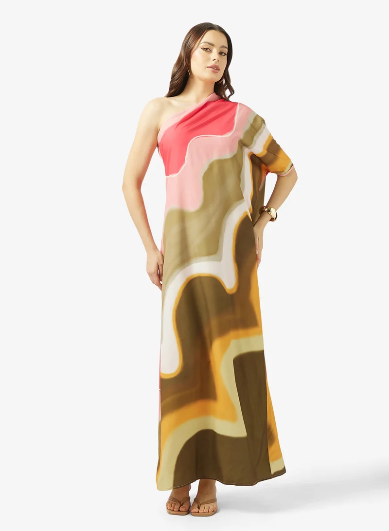 Ginger One Shoulder Printed Resort Dress